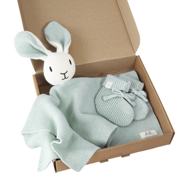 Livella Kuscheltuch Hase mit Söckchen (mint) aus Bio-Baumwolle